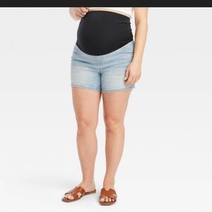 Light Blue Denim Maternity Shorts